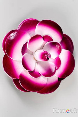 Fleur en cuir - diam. 8 cm - aubergine-blanc